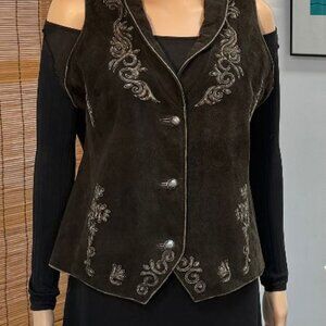 Vintage~Almsach German/Bavarian Suede Leather Charcoal Black Vest~M